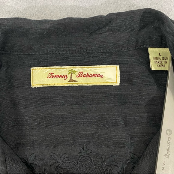 Tommy Bahama Hawaiian Button Up Shirt Adult Men's L Silk Short Sleeve Black - Picture 2 of 9